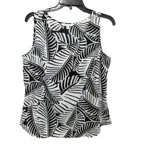 Croft & Barrow Womens Blouse Sz Medium White Black Tropical Abstract Sleeveless